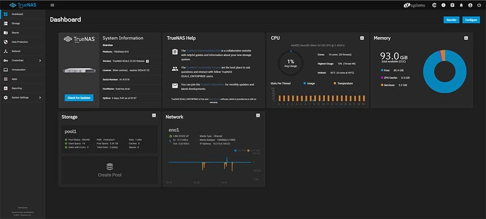 TrueNAS Dashboard